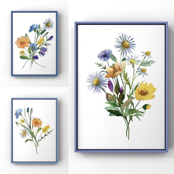 Watercolor Wildflowers Botanical Digital Art Print Set of Three - Picture 2 of 15